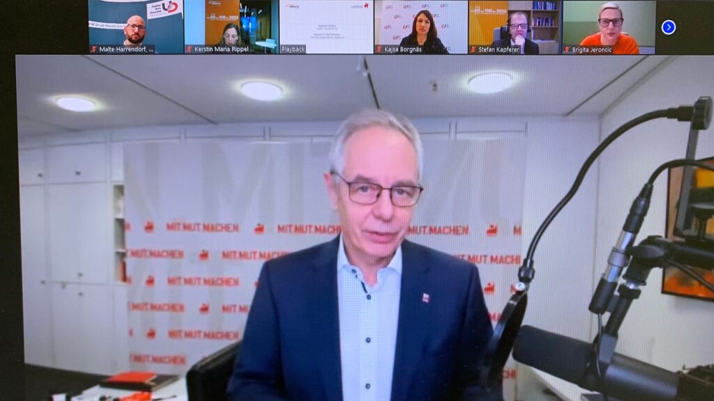 Michael Vassiliadis, IG-BCE-Vorsitzender, in der Online-Konferenz mit 50Hertz und Repräsentanten aus Wirtschaft, Politik und Gesellschaft.